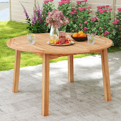 HAPPYGRILL Round Patio Dining Table, Acacia Wood Outdoor Dining Table with 2" Umbrella Hole and Slatted Tabletop for 4-6 Person, 53-Inch Dining Furniture for Yard, Deck Lawn, Garden, Natural