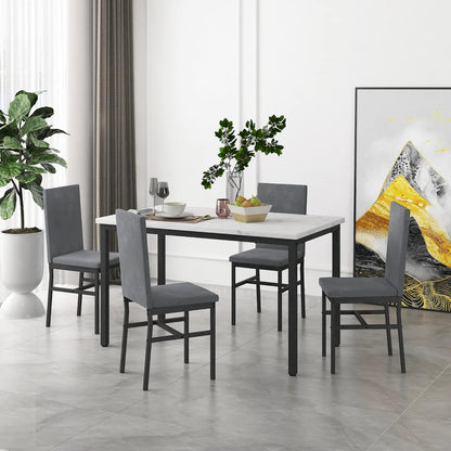5 Piece DiningTable Set for 4, 47.2 Inch Modern Faux Marble Tabletop Dining Table Set, Kitchen Table Chairs Set with 4 Upholstered Velvet Chairs for Dining Room, Kitchen (Silver)
