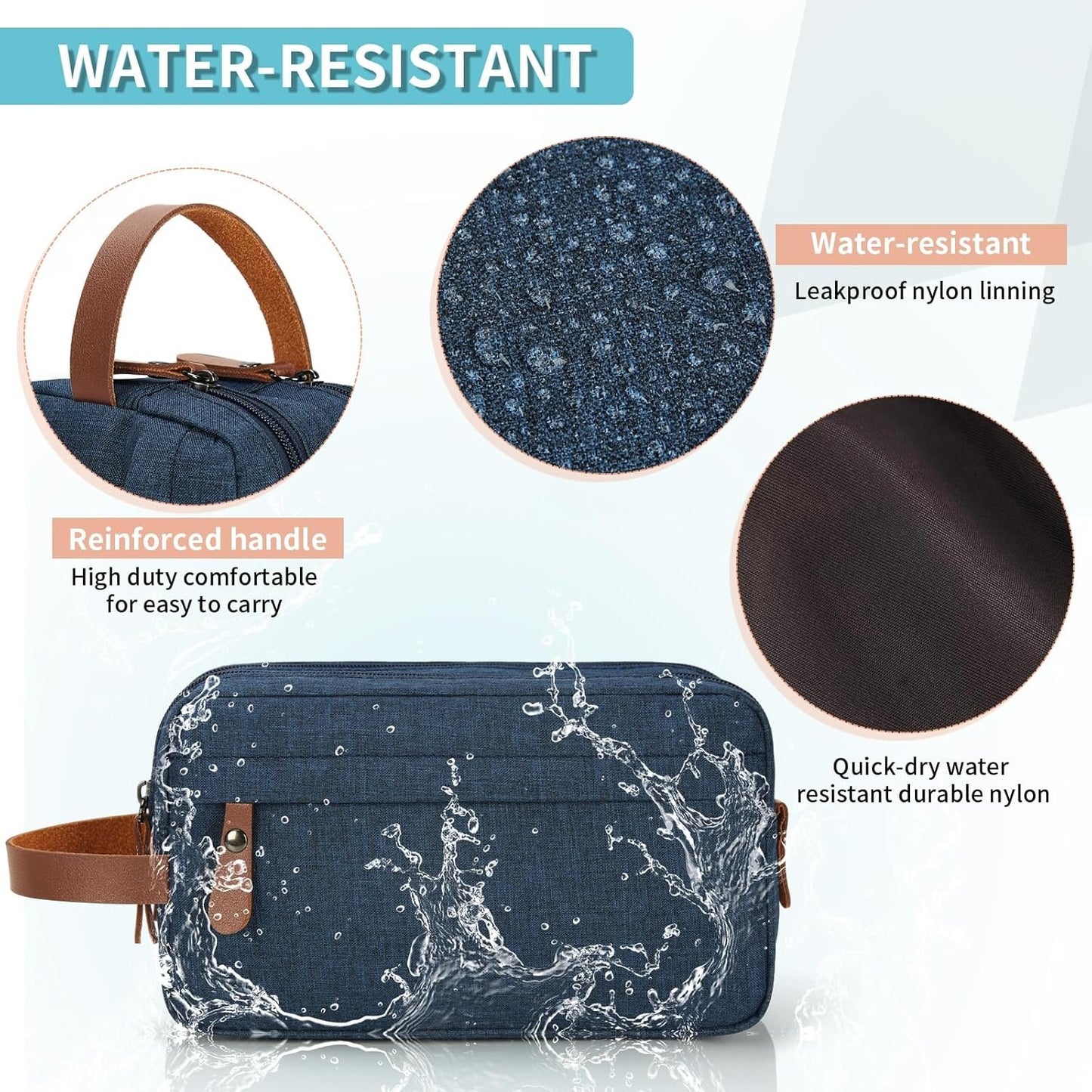 Toiletry Bag Oxford Cloth Toiletry Bag for Men and Women Portable Travel Shaving Dopp Kit Water-Resistant Cosmetic Bag Travel Organizer Storage for Accessories, Blue