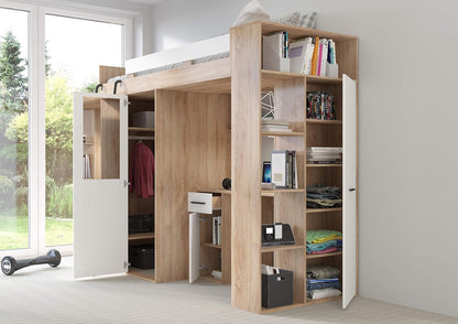 BIM Furniture - Entresole Verana L Loft Bed, 190 x 90 cm, with Stairs, Wardrobe, Shelves, Children's Furniture, Left Side