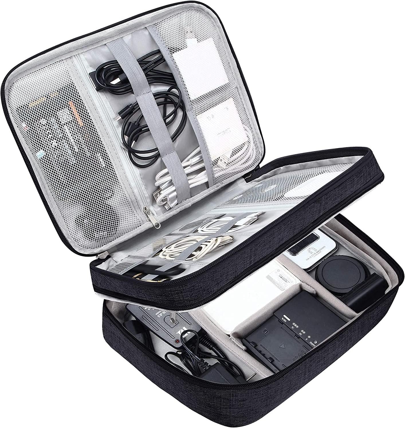 Cable Organiser Bag, T Tersely Double Layer Electronics Travel Organizer Storage Bag, Universal Traveling Gear Accessories Carrying Case Pouch for iPad mini Cables Phone Chargers Adapter Hard Drive