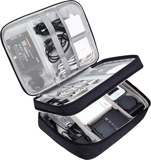 Cable Organiser Bag, T Tersely Double Layer Electronics Travel Organizer Storage Bag, Universal Traveling Gear Accessories Carrying Case Pouch for iPad mini Cables Phone Chargers Adapter Hard Drive