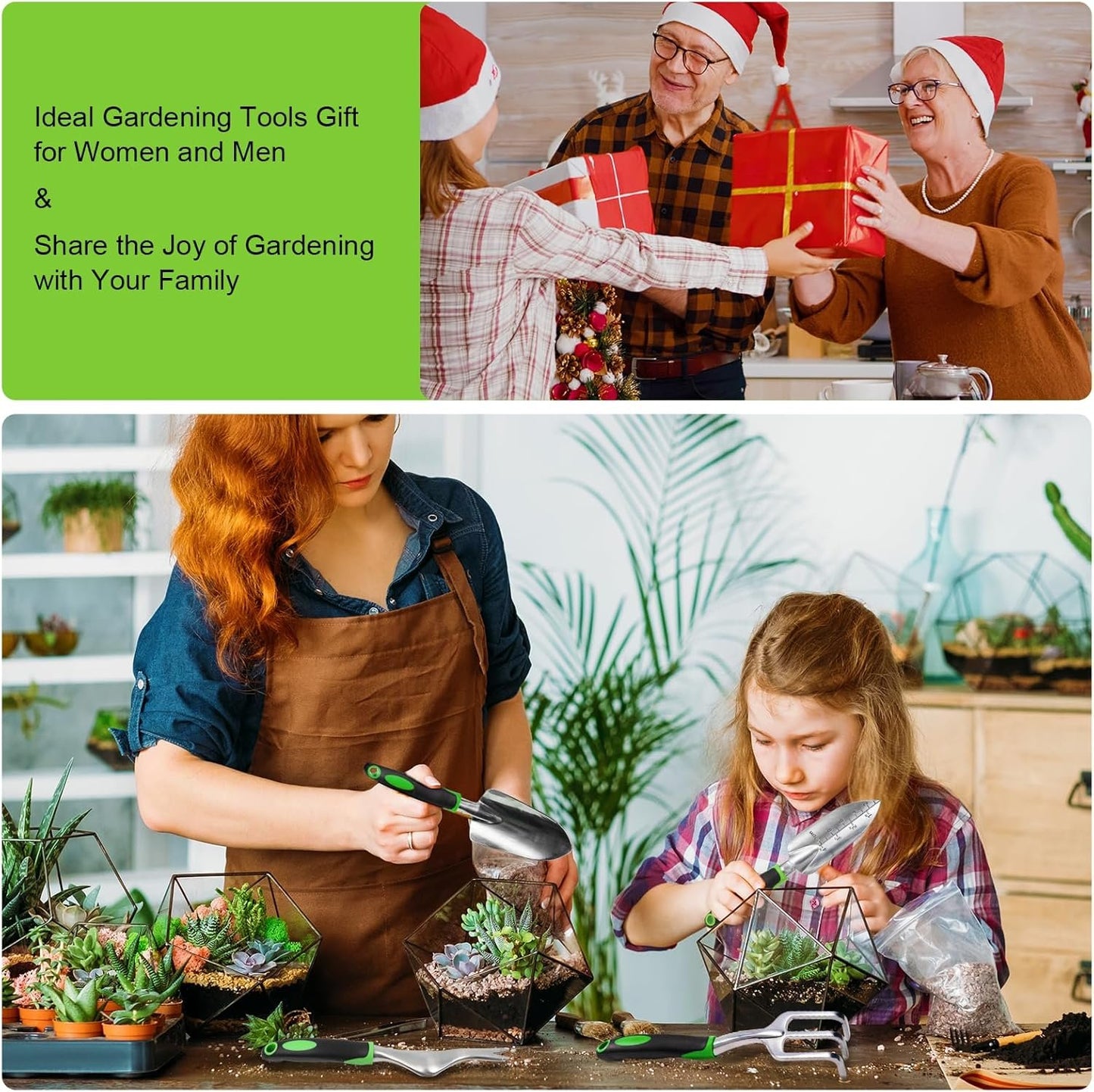 Garden Tools Set,8 Piece Heavy Duty Gardening Tools with Soft Rubberized Non-Slip Handle, Durable Aluminum Alloy Garden Hand with Pruning Shears & Large Garden Tote, Ideal Gifts for Women Men