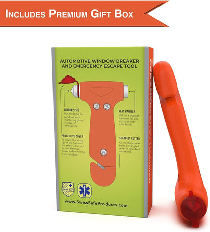 Swiss Safe 5-in-1 Car Safety Hammer: Emergency Escape Tool with Car Window Breaker and Seatbelt Cutter for First Responders and Roadside Safety Kits