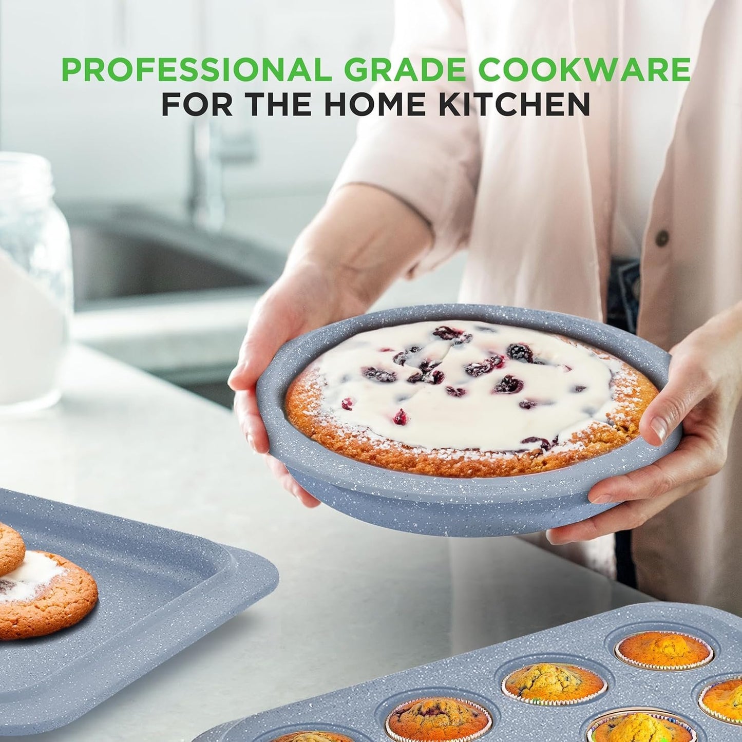 Nutrichef 22-Piece Induction Cookware and Bakeware Set Professional Home Kitchen Collection with Multi-Sized Pots, Pans, Non Stick and Heat-Resistant Tools (Moon Grey Marble)