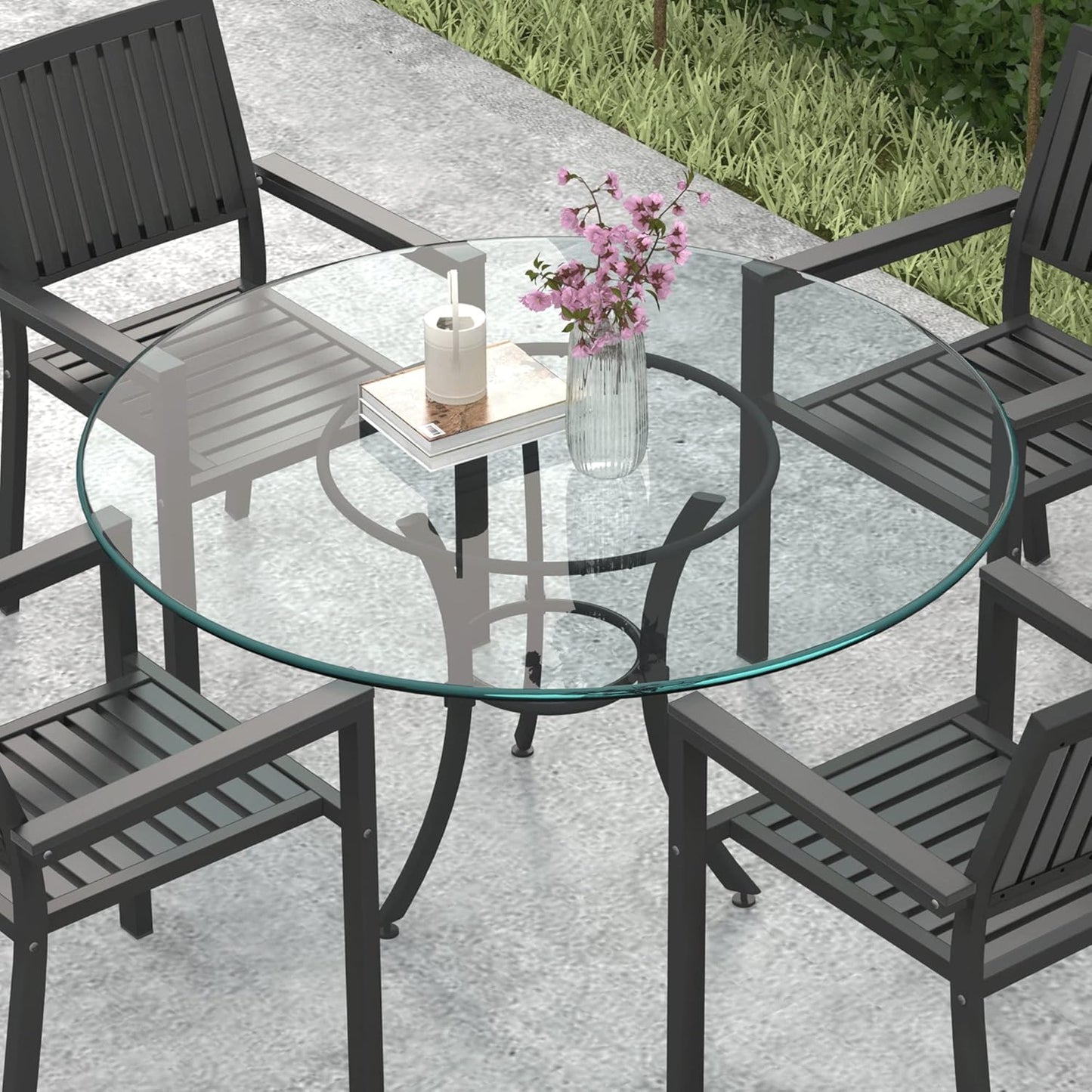 48" Inch Round Glass Table Top 0.36" Inch Thick Tempered Pencil Polished Edge Glass Table Top，for Dining Table, Coffee Table, Restaurant Table