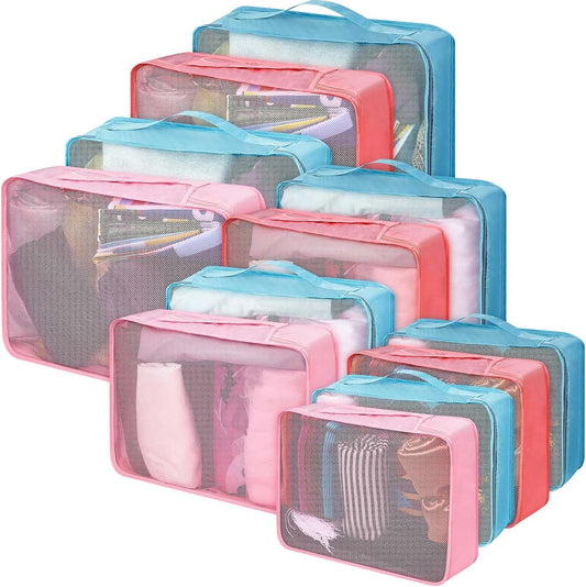 Silkfly 12 Pcs Packing Cubes for Suitcase Travel Luggage Bags Bulk Mesh Organizer Set for Hiking Camping Backpacking Clothes Accessories (Sweet Colors,XL, L, M Size)