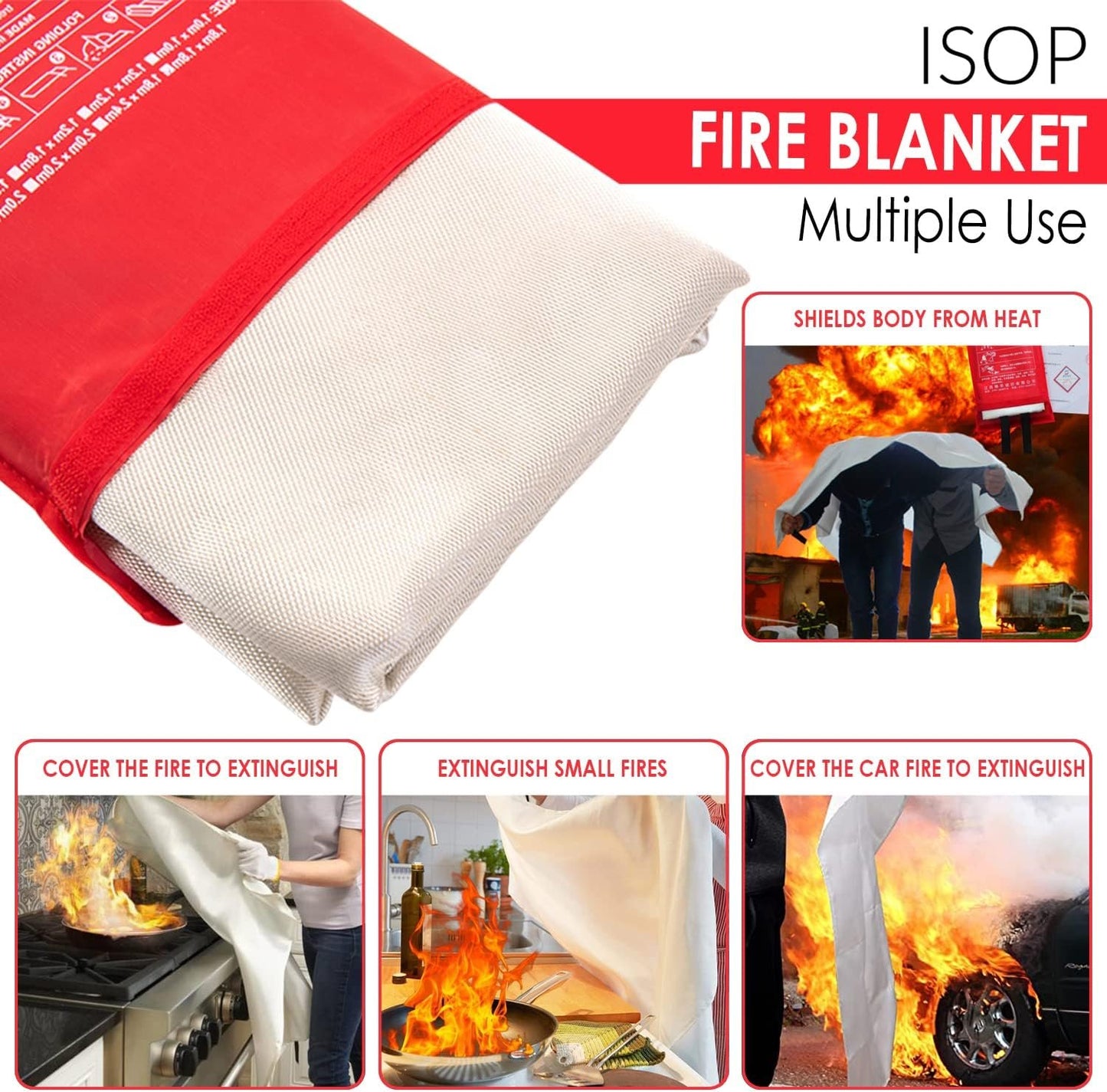 ISOP Fire Blanket Large 70 * 78 Inches – Fire Resistant Blankets – Heavy Duty Emergency Blanket – A-Grade Survival Tool – Fire Suppressant, Fireproof – First Aid – Rescue Kit for Home, Car, Rv or Boat