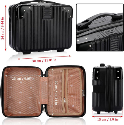 BSTKEY Portable Hard Shell Cosmetic Travel Case, Small Travel Hand Luggage with Elastic Band, Mini ABS Carrying Makeup Case Suitcase, Black