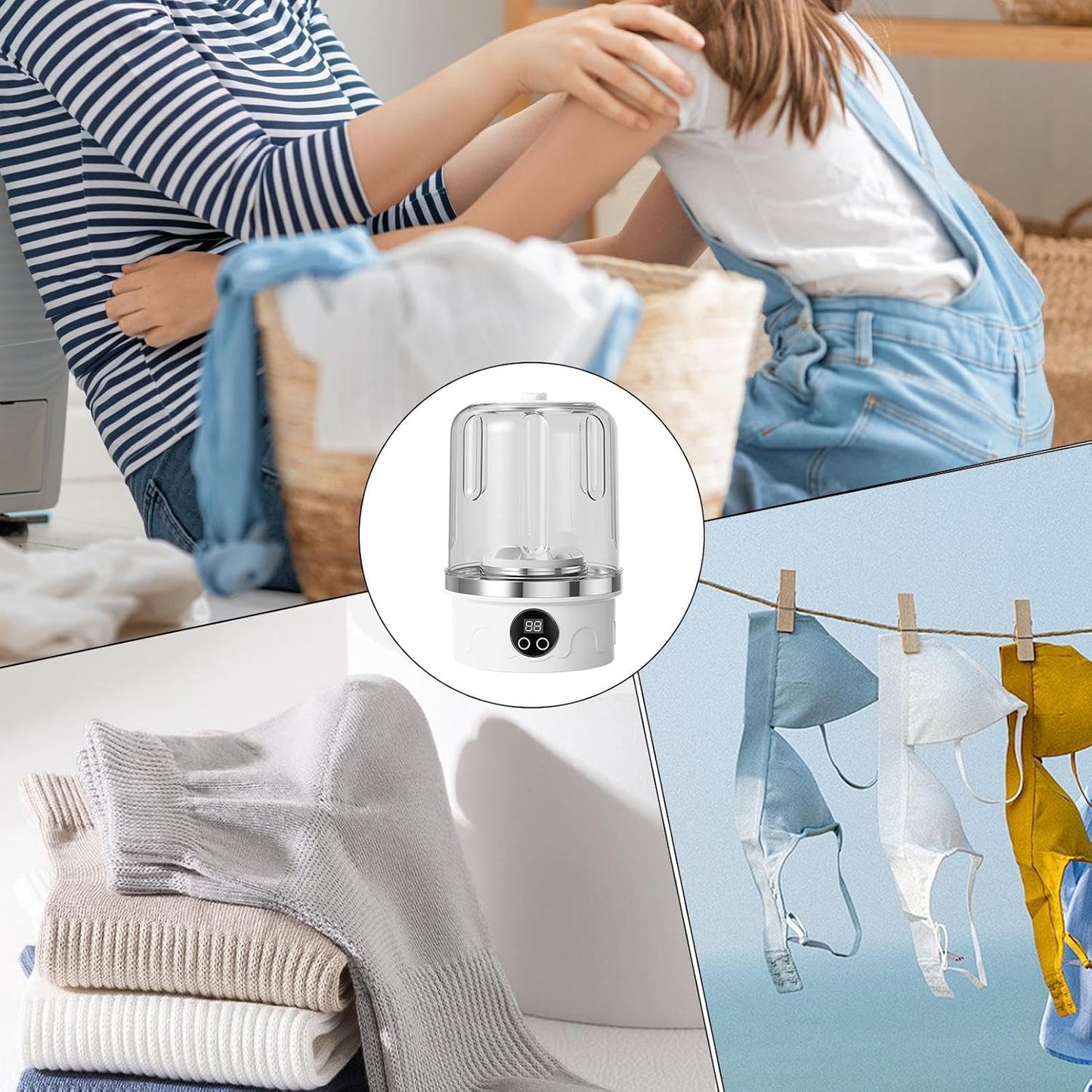 Travel Washer, Portable Panty Washing Machine with 3 Cleaning Modes, Compact Lightweight Underwear Washer for Apartment, Camping, RV, Dormitory, Laundry Convenience