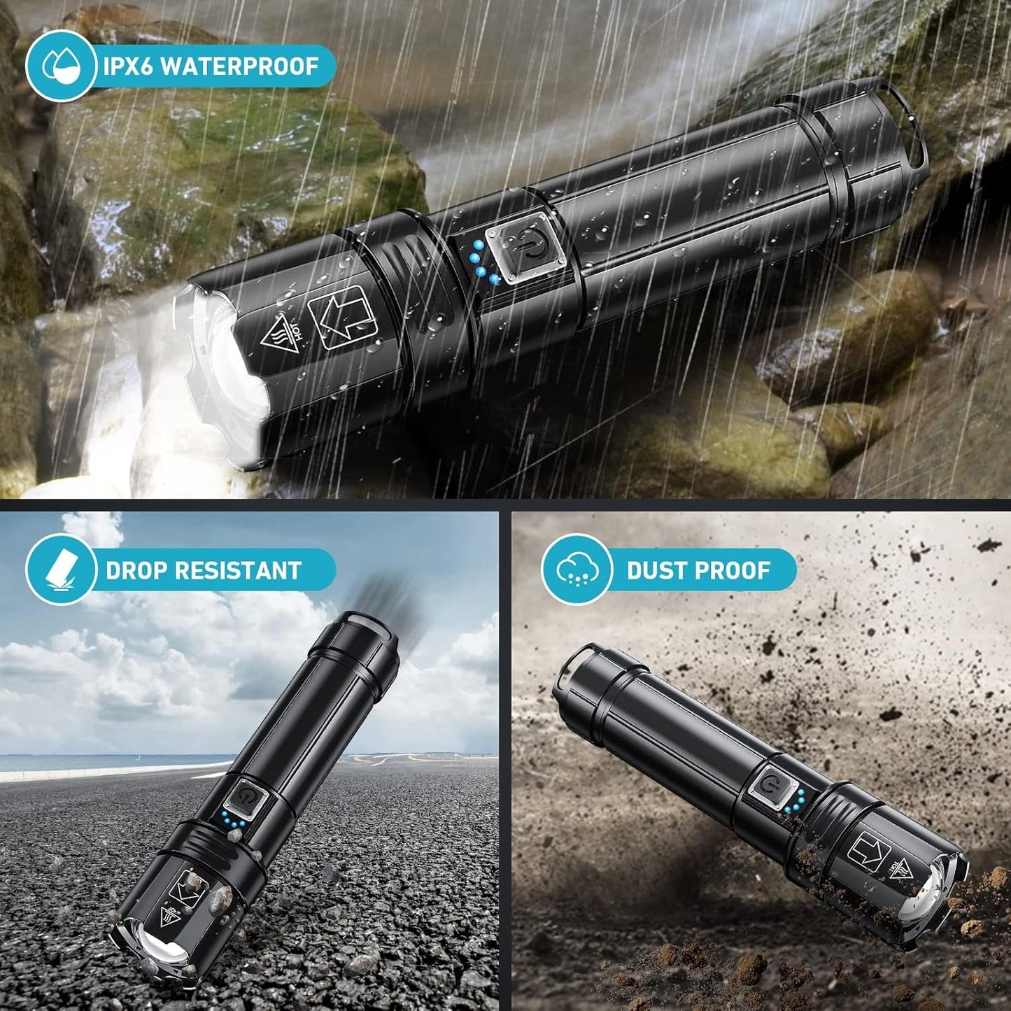 Sigoobal Rechargeable LED Flashlights High Lumens,900000 Lumen Super Bright Flashlight with USB Output, 14 Hours Runtime 5000ɱAh Large Capacity Flash Light, Powerful Flashlight for Home, Camping