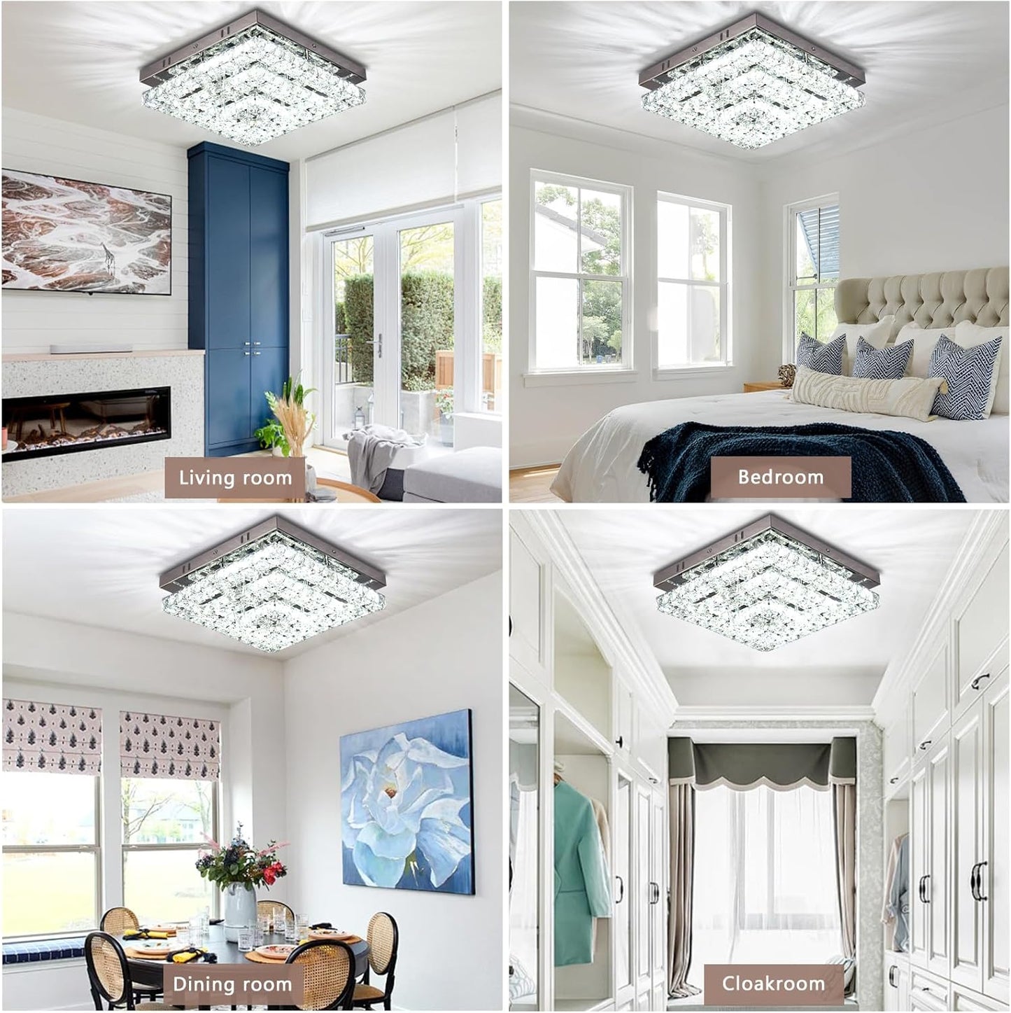 Cainjiazh 11.8 inch Crystal Chandelier LED Flush Mount Crystal Ceiling Light Modern Crystal Chandelier Square Ceiling Light for Bedroom Hallway Kitchen Office Without Remote Control
