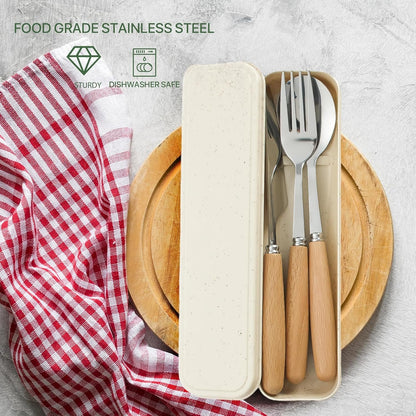 HMDZMR Reusable Travel Utensils with Case, 4pcs Portable Cutlery Set, Knives Fork and Spoon Set for Lunch Box, Portable Silverware Set for Travel Camping Picnic Hiking Office