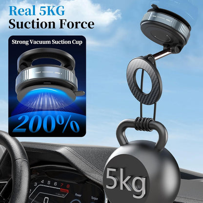 PlusAcc Vacuum Magnetic Car Phone Holder - Suction Cup Phone Mount 360° Rotatable Foldable Portable Strong Magnet Stand for iPhone 16/15/14/13 & Samsung in Gym, Mirror,Smooth Surface, All Vehicles