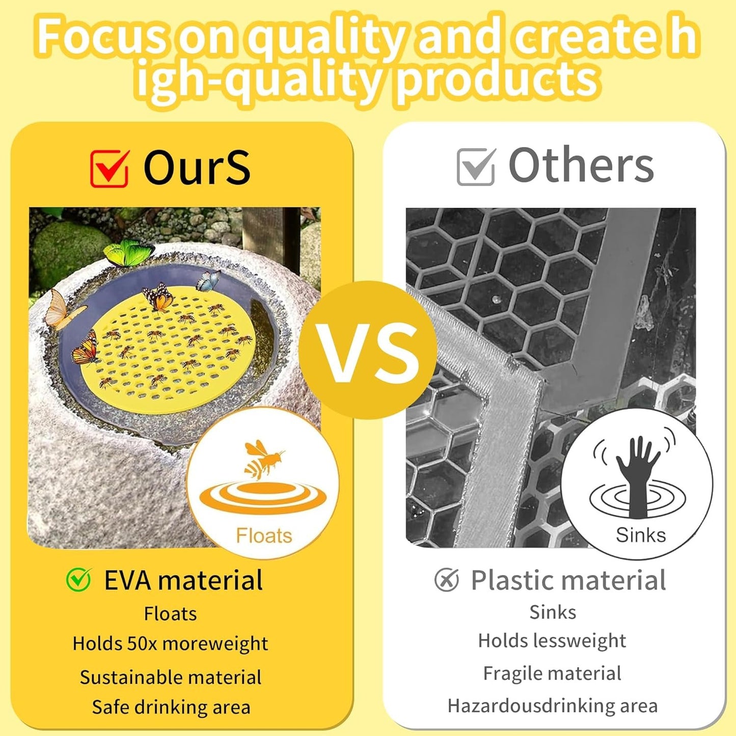 Floating Bee Watering Station, 7.87 Inch EVA Foam Bee Feeder, 2 Pack Yellow Pollinator Water Disk