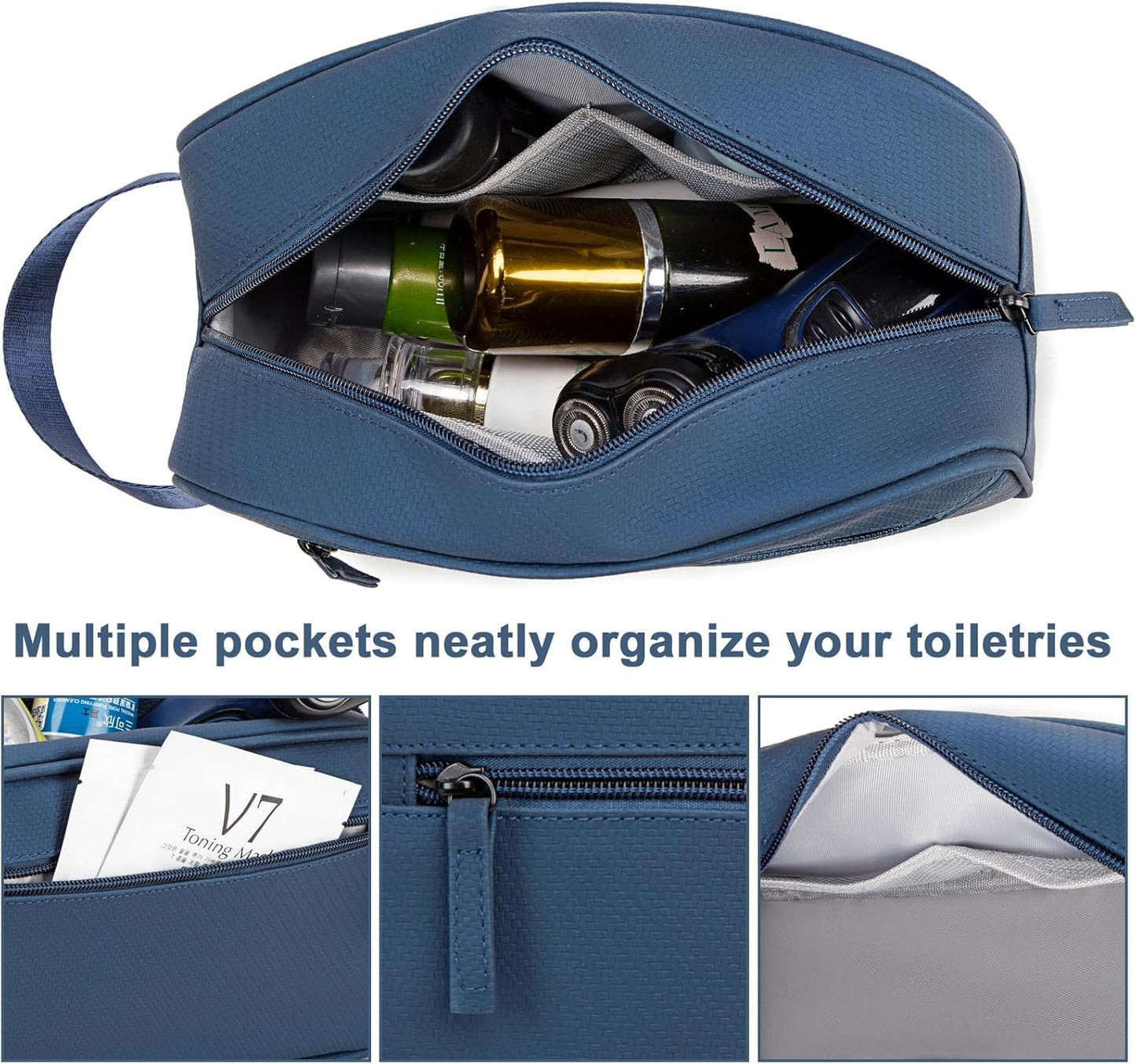 Travel Toiletry Bag for Men Women,Toiletries Dopp Fit, Water Resistant Shaving Bags,Small Bathroom Hygiene Organizer Pouch, Navy Blue, Toiletry Bag