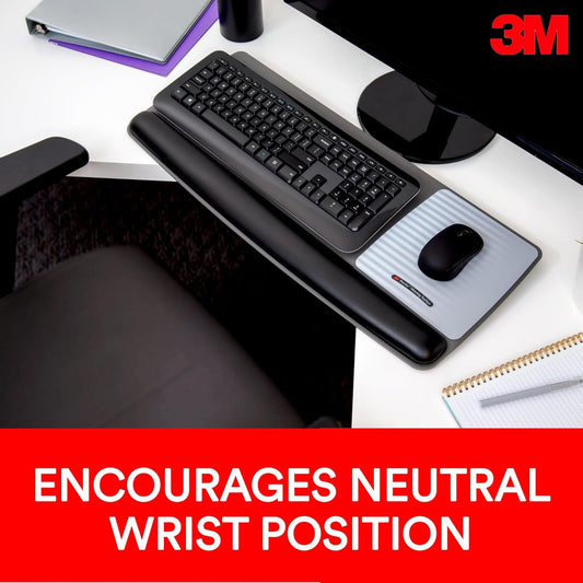 3M Gel Wrist Rest for Keyboard and Mouse with Tilt-Adjustable Platform, Soothing Gel with Durable, Easy to Clean Leatherette Cover, Precise Mouse Pad, 25.5" x 10.6", Black (WR422LE)