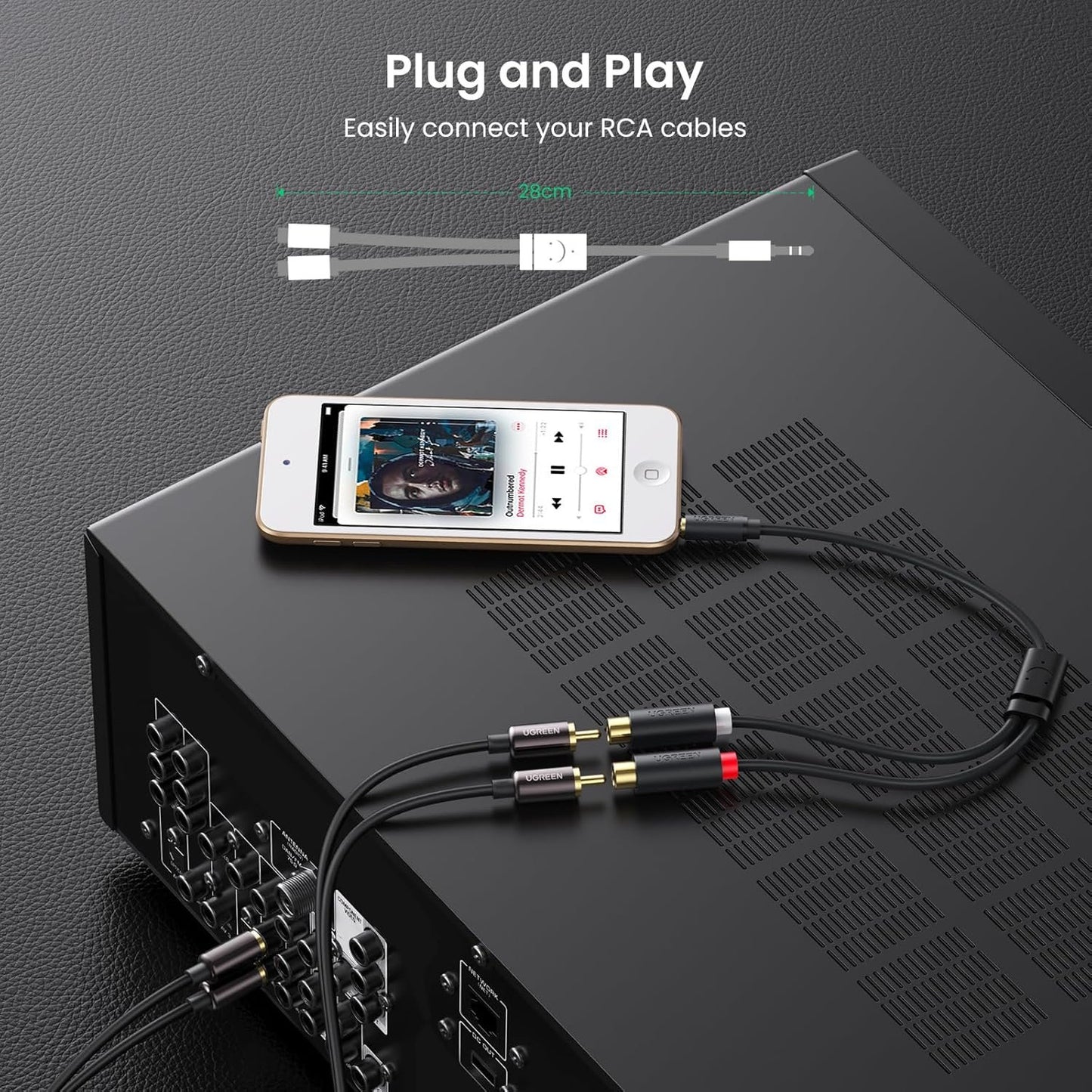 UGREEN 3.5mm Male to 2 RCA Female Jack Stereo Audio Cable Y Adapter Gold Plated Red and White to Headphone Cord Compatible with iPhone iPod iPad MP3 TV DVD Player DJ Controller Mixer Speaker, 0.8 Feet