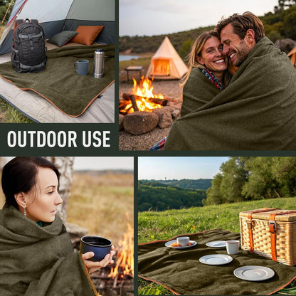 Knit Outdoor Large Military Wool Blanket - Warm & Thick Emergency Survival Blanket Great for Camping, Outdoors, Sports Events, Picnics, 4.5 lbs, 64" x 88" (Olive Green)