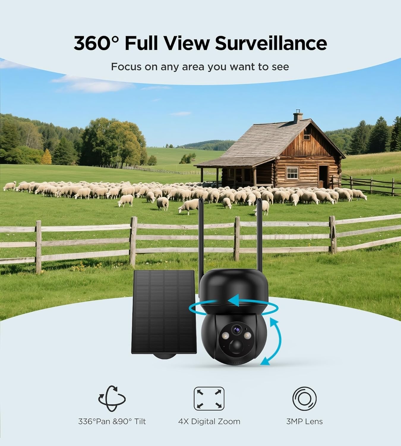 4G LTE Cellular Solar Security Camera Outdoor: No WiFi Solar Powered Security Camera Outdoor Built in SIM Card 2K Battery Wireless Cameras for Home Surveillance Outside 360° Live View Motion Detection