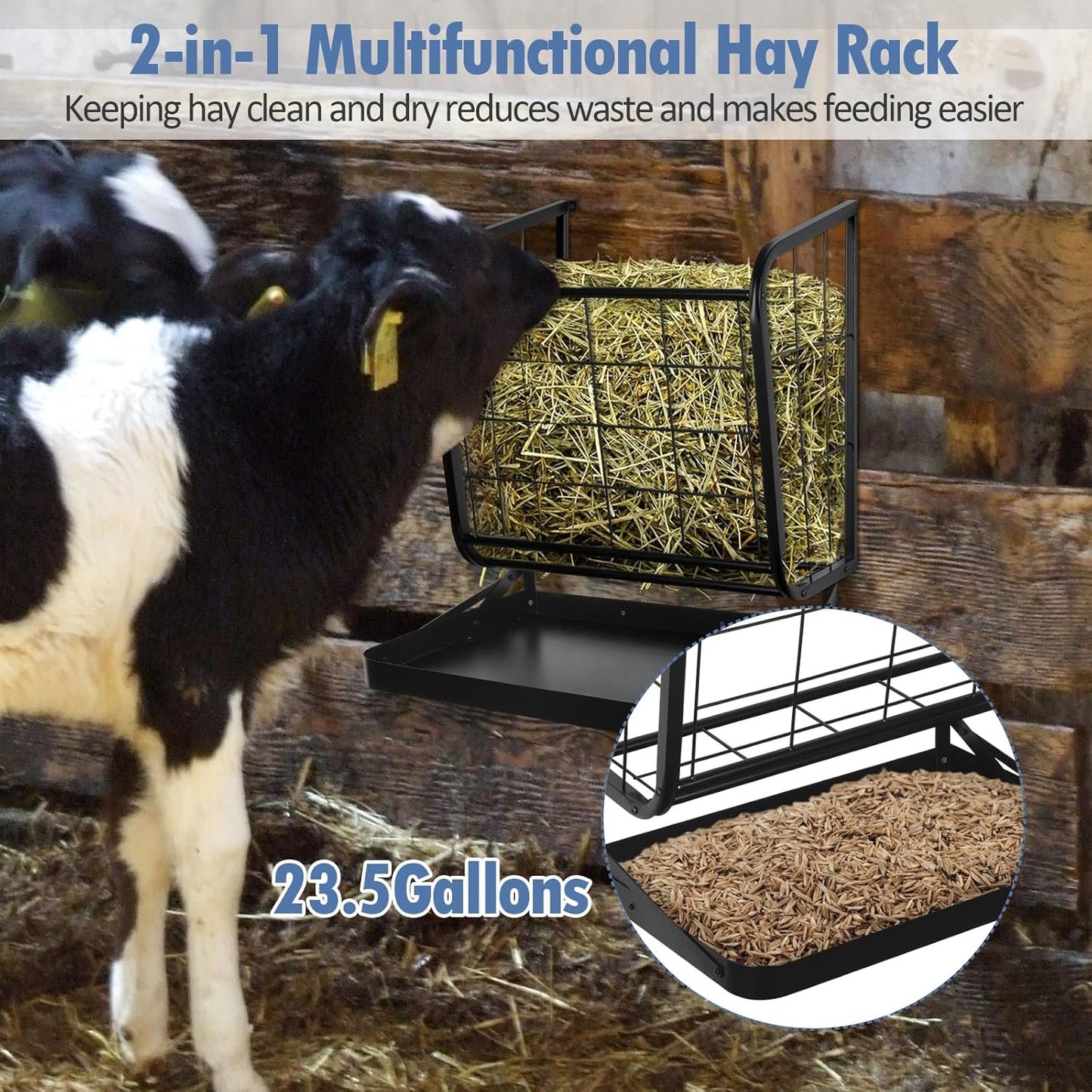 mopam Horse Hay Feeder, 23 Gallons Wall Mounted Metal Goat Hay Rack Fence Livestock Feeder for Farm Cattle Sheep Indoor Outdoor Uses 24.4''x14''x22.6''