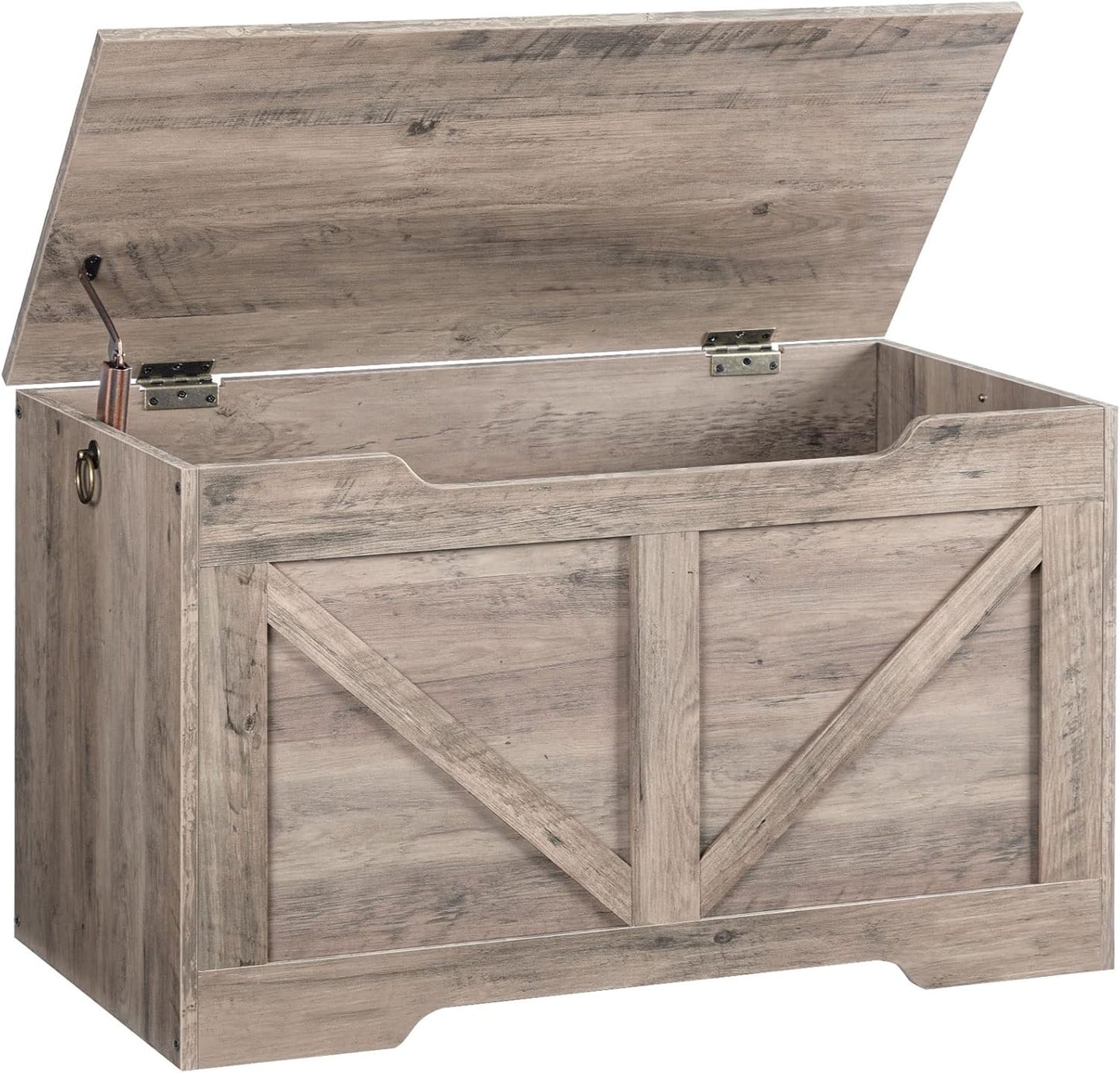 HOOBRO Storage Chest, 75 cm Retro Toy Box Organizer with U-Shaped Cut-Out Pull, Storage Bench, Safety Hinge, Sturdy Toy Chest, Wooden, Supports 100 kg, Easy Assembly, Greige BG77CW01