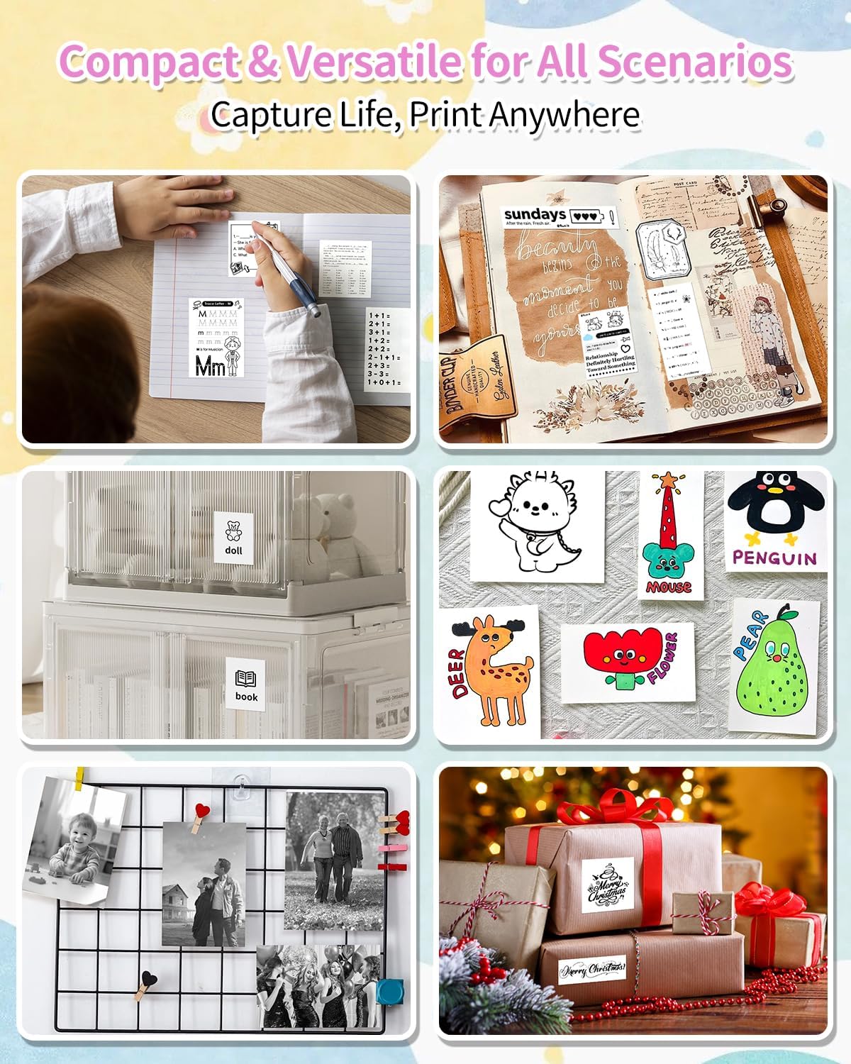 iDPRT Sticker Printer, Portable Thermal Printer with 1 Roll Sticker Paper, Bluetooth Inkless Printer Mini Label Maker for Study, DIY, Notes, Mini Label Maker with Multiple Template in Free App, Pink