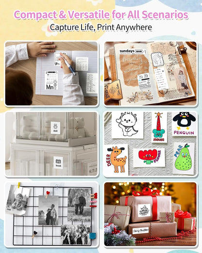 iDPRT Sticker Printer, Portable Thermal Printer with 1 Roll Sticker Paper, Bluetooth Inkless Printer Mini Label Maker for Study, DIY, Notes, Mini Label Maker with Multiple Template in Free App, Pink