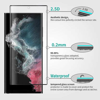 QUESPLE 2 Pack for Samsung Galaxy S22 Ultra Screen Protector 6.8-Inch, Support Fingerprint Unlock 9H Tempered Glass Film, [Touch Sensitive] [Scratch Resistant] [Bubble Proof]