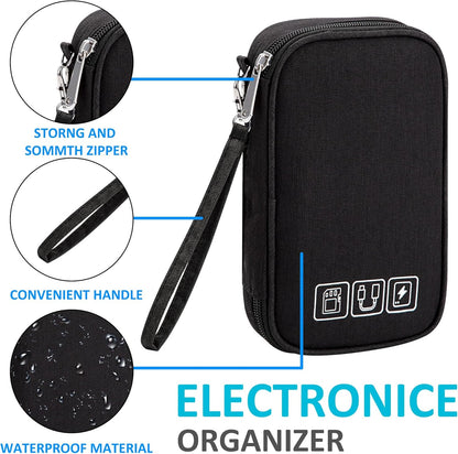 QIMEI-SHOP Electronic Accessories Bag Small Travel Case for Cables Organizer for Hard Drives Charging Cables USB Charger 18.5 x 11.5 x 2.5 cm, Black, Minimalist