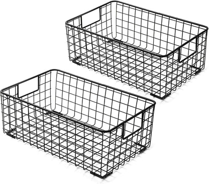 Kingrol 2 Pack Wire Storage Baskets with Handles, Metal Organizer Basket Bins for Home, Office, Nursery, Laundry Shelves Organizer