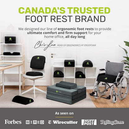 ErgoFoam Adjustable Foot Rest Under Desk for Added Height | Large Premium Velvet Soft Foam Footrest for Desk | Most Comfortable Desk Foot Rest in The World for Back, Lumbar, Knee Pain (Black)
