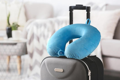 Laser Comfort Memory Foam Neck Pillow – Blue, Eco-Friendly, Hypoallergenic with Washable Cover, Ideal for Travel, Flights, Road Trips