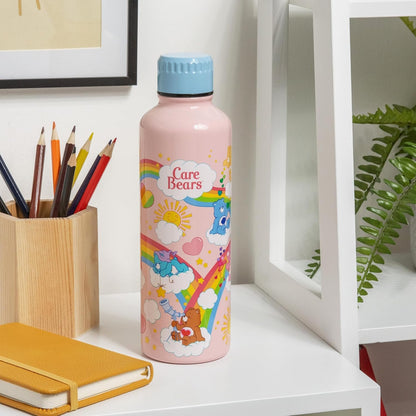Paladone Care Bears Metal Water Bottle with Screw-Top Lid 600ml, Officially Licensed Cute Reusable Drinkware with Colourful Design for Travel, Sports, School and Office