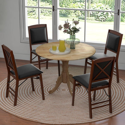 Giantex Round Dining Table, 39" D X 29" H, Rubber Wood Pedestal Table W/Round Tabletop & Curved Trestle Legs, 4-Person Dinner Table for Kitchen, Dining Room, Restaurant (Natural)