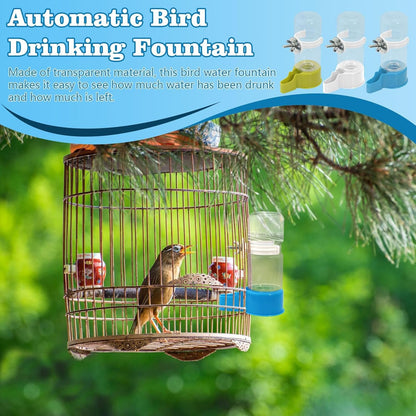BELEFU Automatic Bird Water Dispenser, 4.7 Oz Plastic Suspended Bird Waterer, No Mess Parakeet Water Feeder for Cage Feeding Parrot Cockatiel Budgie (White, Green, Blue)