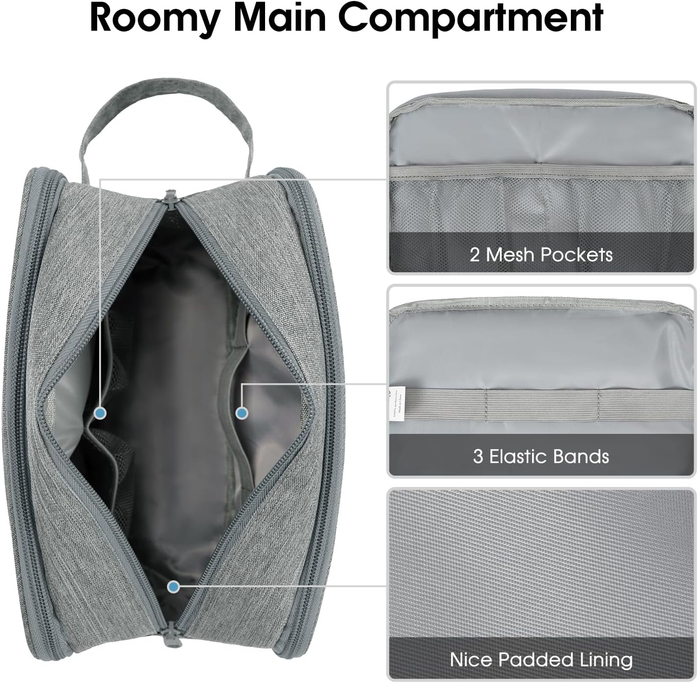 Narwey Large Travel Toiletry Bag for Men and Women for Toilets Accessories with Free Wet Dry Bag, grey