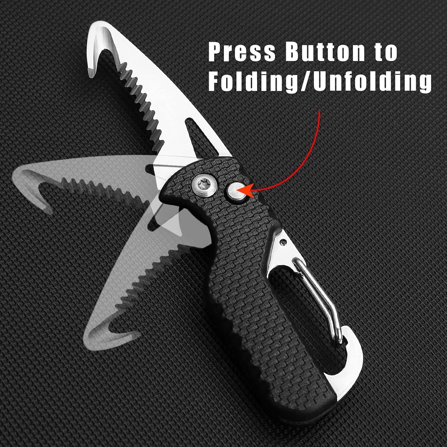 ITOKEY Multitool Keychain knife, 2 Pack Small Pocket Box/ Seatbelt/ Strap Cutter, Razor Sharp Serrated Blade and Paratrooper Hook, EDC Folding Knives Key Chains for Women Men Everyday Carry