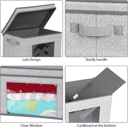Univivi 4PC Fabric Storage Bins with Lids 14 inch Collapsible Storage Bins Stackable Organization Baskets for Home,Closet
