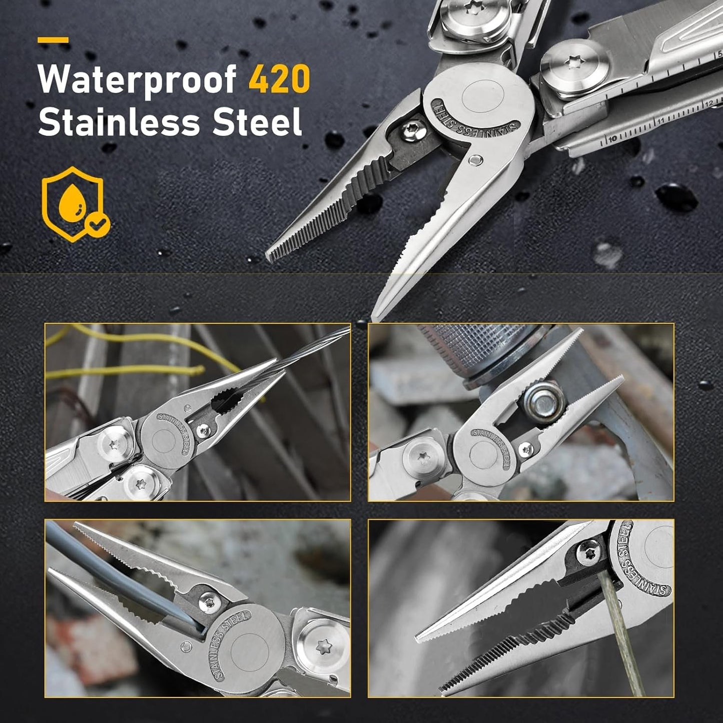 BIBURY Multitool Pliers,19-in-1 Pocket Multi-Tool w/Screwdriver Sleeve,Wire Cutters, Spring-Action Scissors & Nylon Sheath, Stainless Steel Multi-Plier for Survival, Camping, Hunting,Fishing & Hiking