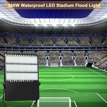 LEDMO LED Stadium Lights 360W Flood Light Outdoor Adjustable Super Bright Waterproof 42,000LM 5000K Wall Mount Large Exterior Lighting Fixtures Arena for Football Field Rink Construction Site
