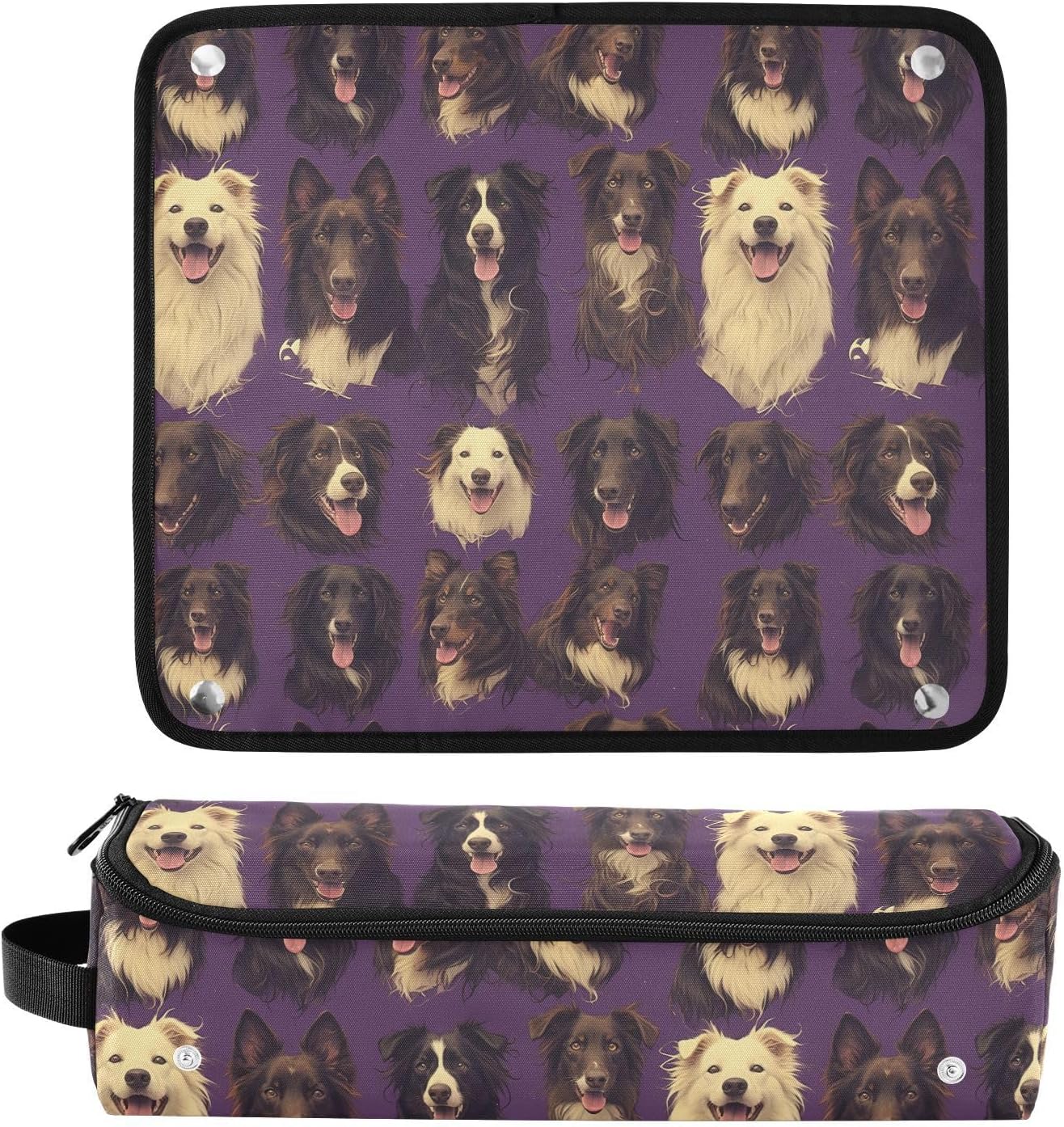 FRODOTGV Borsa da viaggio per attrezzi da viaggio con simpatico cane da pastore viola e tappetino resistente al calore, custodia da viaggio portatile per strumenti caldi e accessori per la cura dei