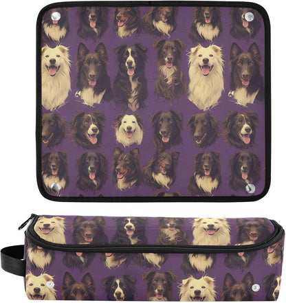 FRODOTGV Borsa da viaggio per attrezzi da viaggio con simpatico cane da pastore viola e tappetino resistente al calore, custodia da viaggio portatile per strumenti caldi e accessori per la cura dei