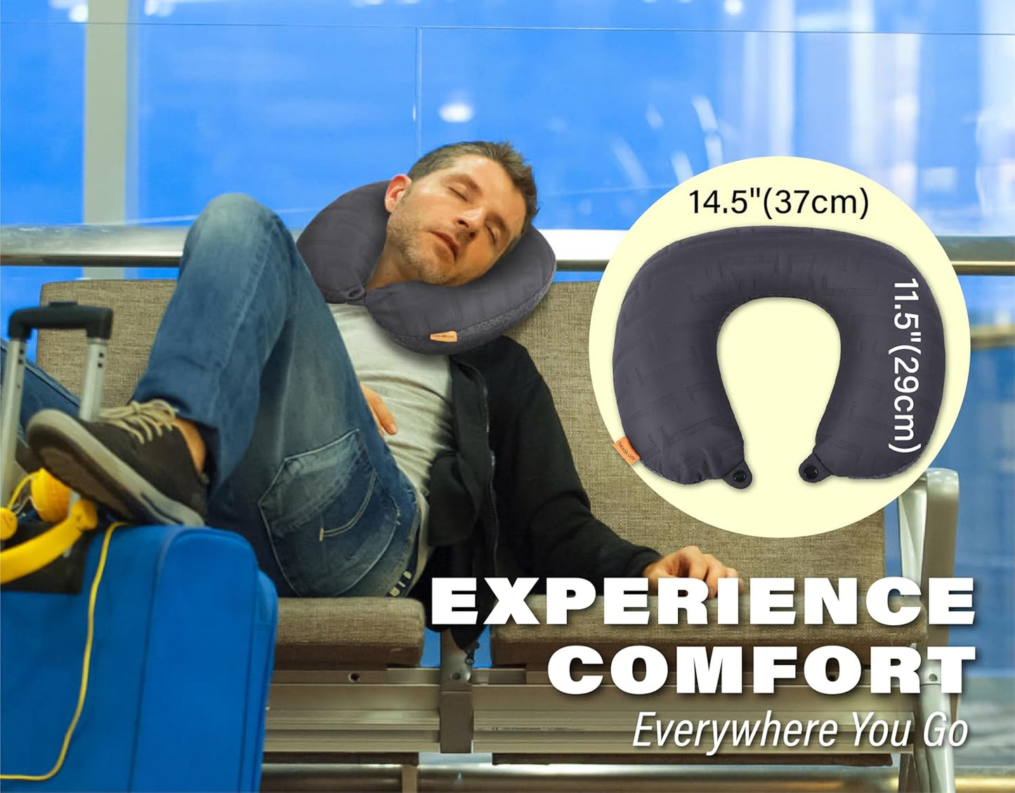 TREKOLOGY Inflatable Neck Pillow for Sleeping with Removable Pillow Covers, Inflatable Travel Pillow for Airplanes, Inflatable Neck Pillow Airplane, Travel Neck Support Pillow Blow Up Pillow