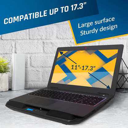 KLIM KN02 Laptop Cooling Pad for 11-17.3 inch laptops - Comfy Cushioned Wristrests - Powerful Laptop Cooling Fan 1500 RPM - Silent Laptop Cooler with Metal Mesh and 5-Year Assurance - New