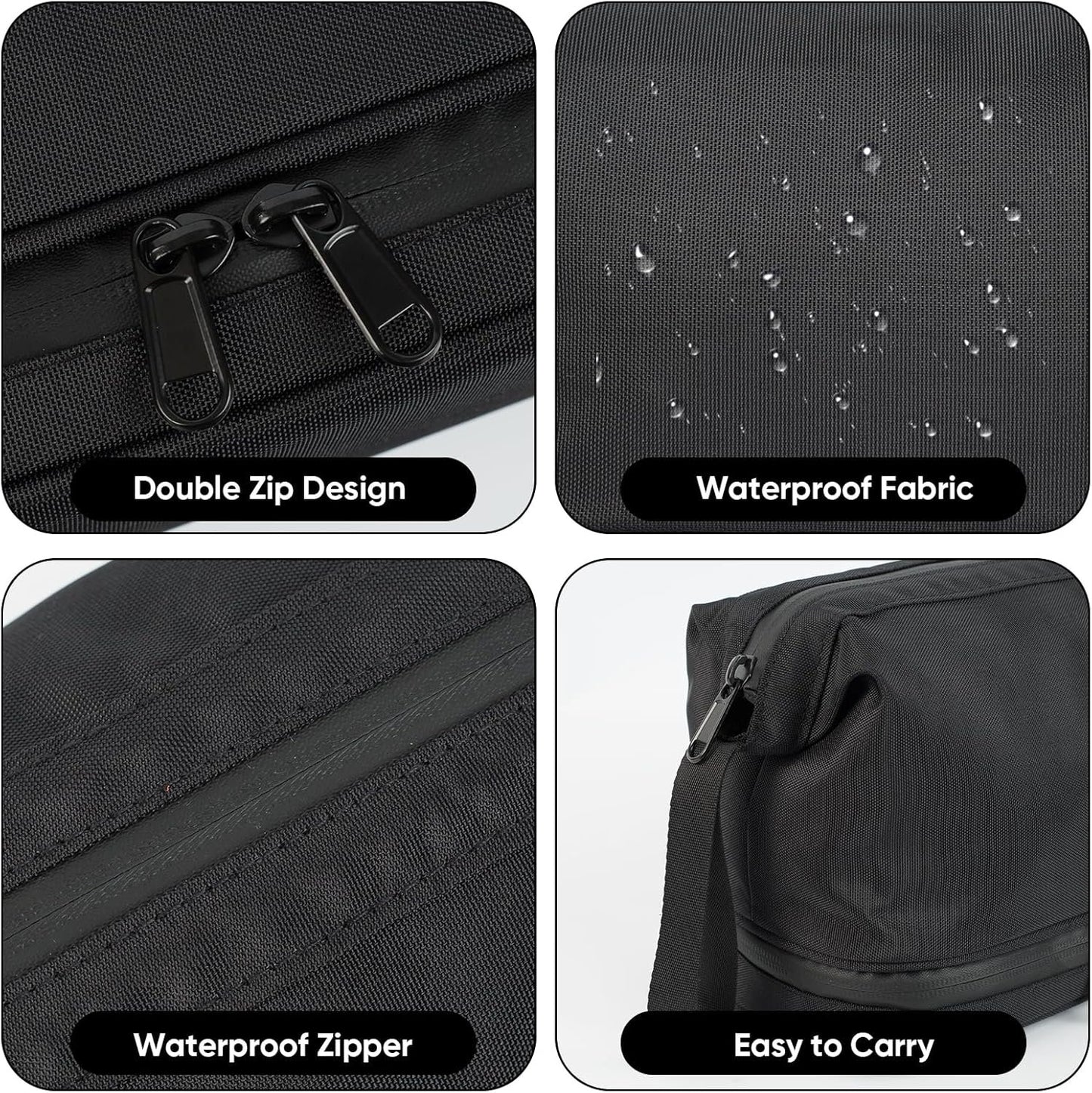 Toiletry Bag, Waterproof Cosmetic Bag for Men and Women, Large Double Space Travel Organizer for Accessories, Shaving Dopp Kit（Black）
