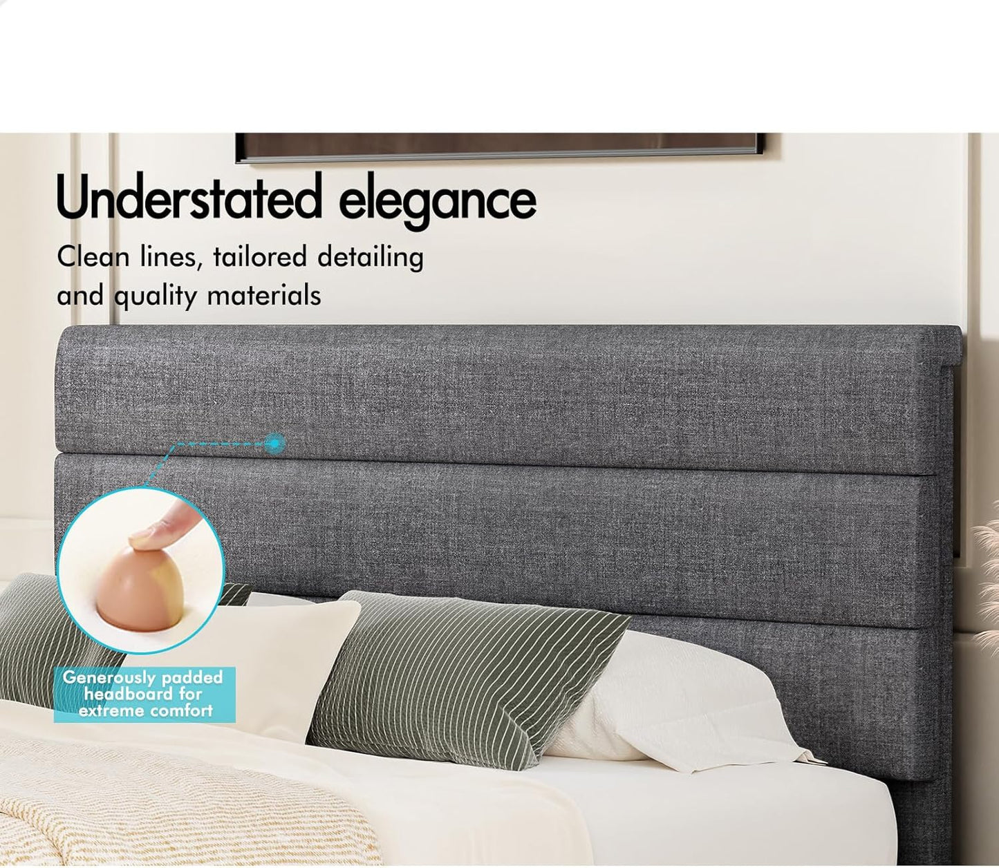ALFORDSON Bed Frame Base Queen Size with Headboard, Bed Platform Foundation with Linen Fabric Upholstered for Mattress Topper, Harlene Series Fabric Grey