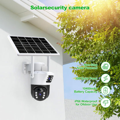 oolong Security Camera Outdoor Wireless with Dual Lens Dual PIR,10400mAh Battery,355Â°P 90Â°T, 8W Solar Panel,Solar Home WiFi Surveillance Ring Camera with Color Night Vision,64GB Card Included,IP66
