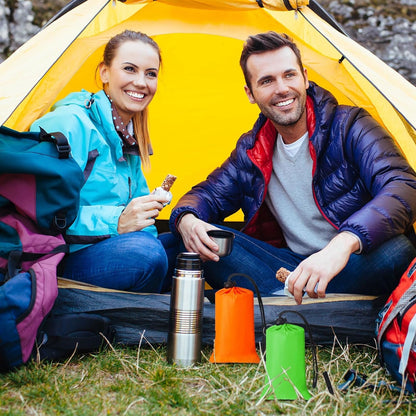 Qunclay 12 Set Emergency Sleeping Bag Survival Bivvy Sack Blanket with Whistles Lightweight Portable Thermal Survival Bag Thick Tent with Hood Extension Nylon Stuff Sack (Orange, Green,82.7 x 35.4 in)