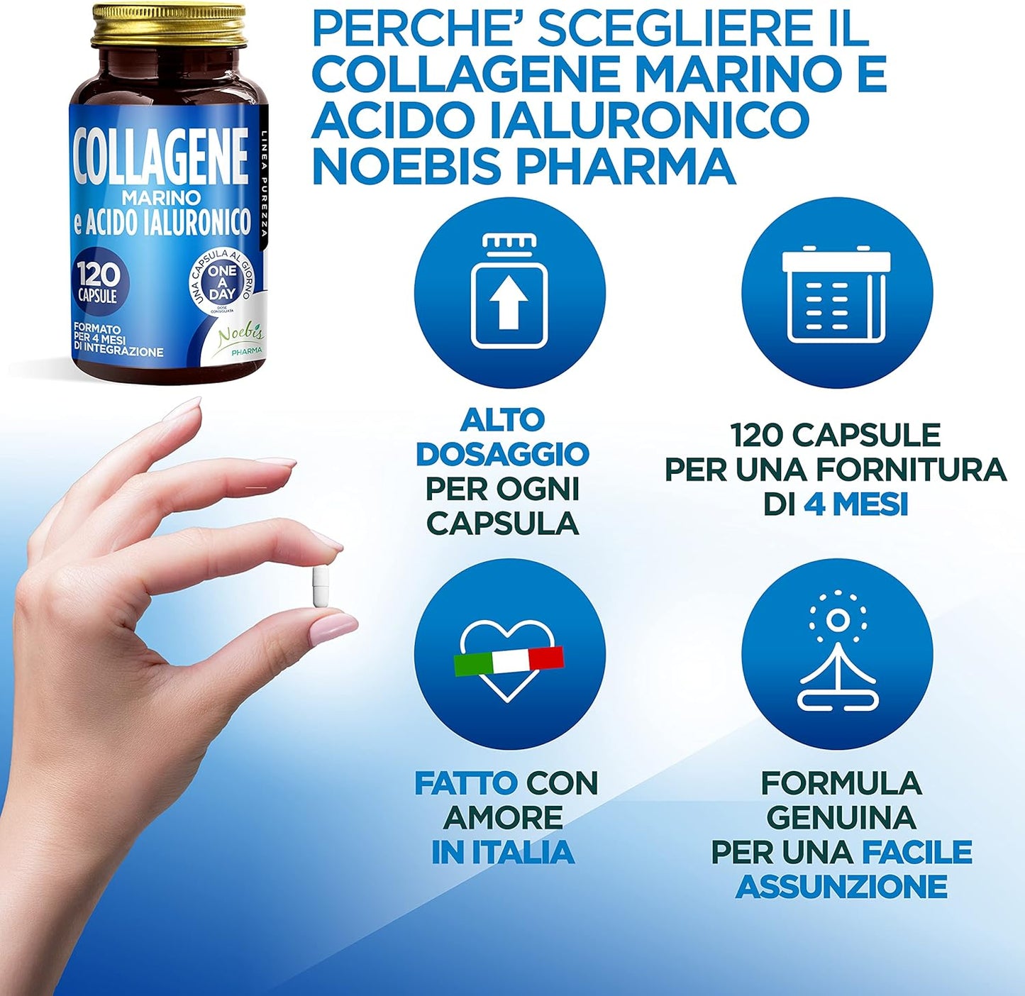 Marine Collagen and Hyaluronic Acid: Supplement for Skin, Bones and Joints | 120 Capsules - 4 Months Supply